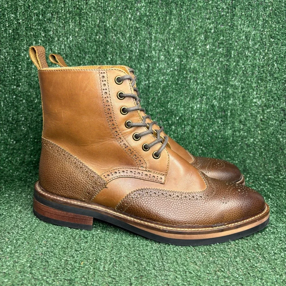 Express Wingtip Brogue Pebbled Leather Lace Up Classic Dress Boots Brown Mens 9